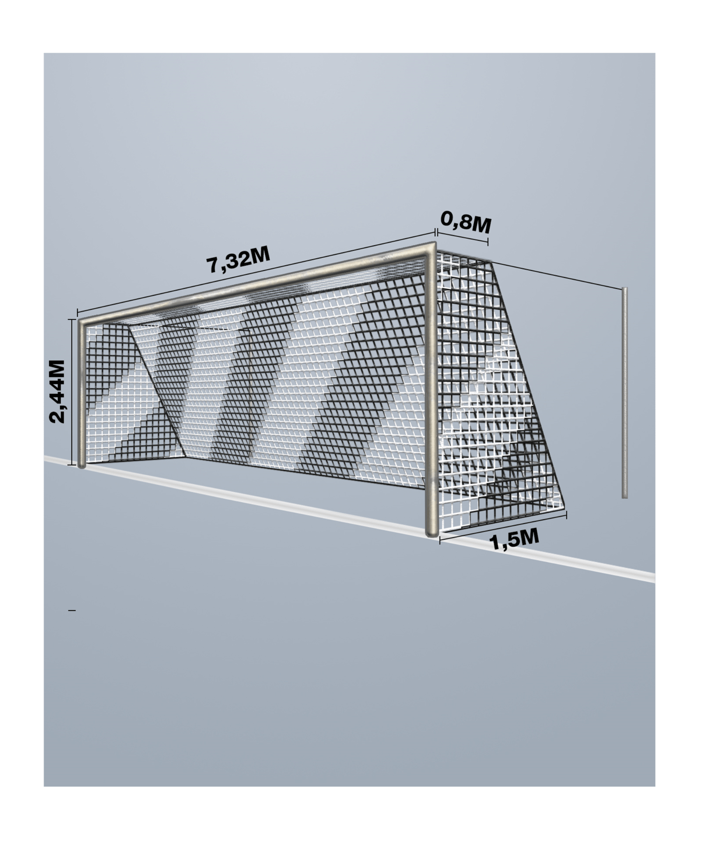 Cawila Tornetz 7,50x2,50m | Tiefe 0,8x1,5m | | Maschenweite 12cm | Stärke 4mm | weiß/schwarz - weiss