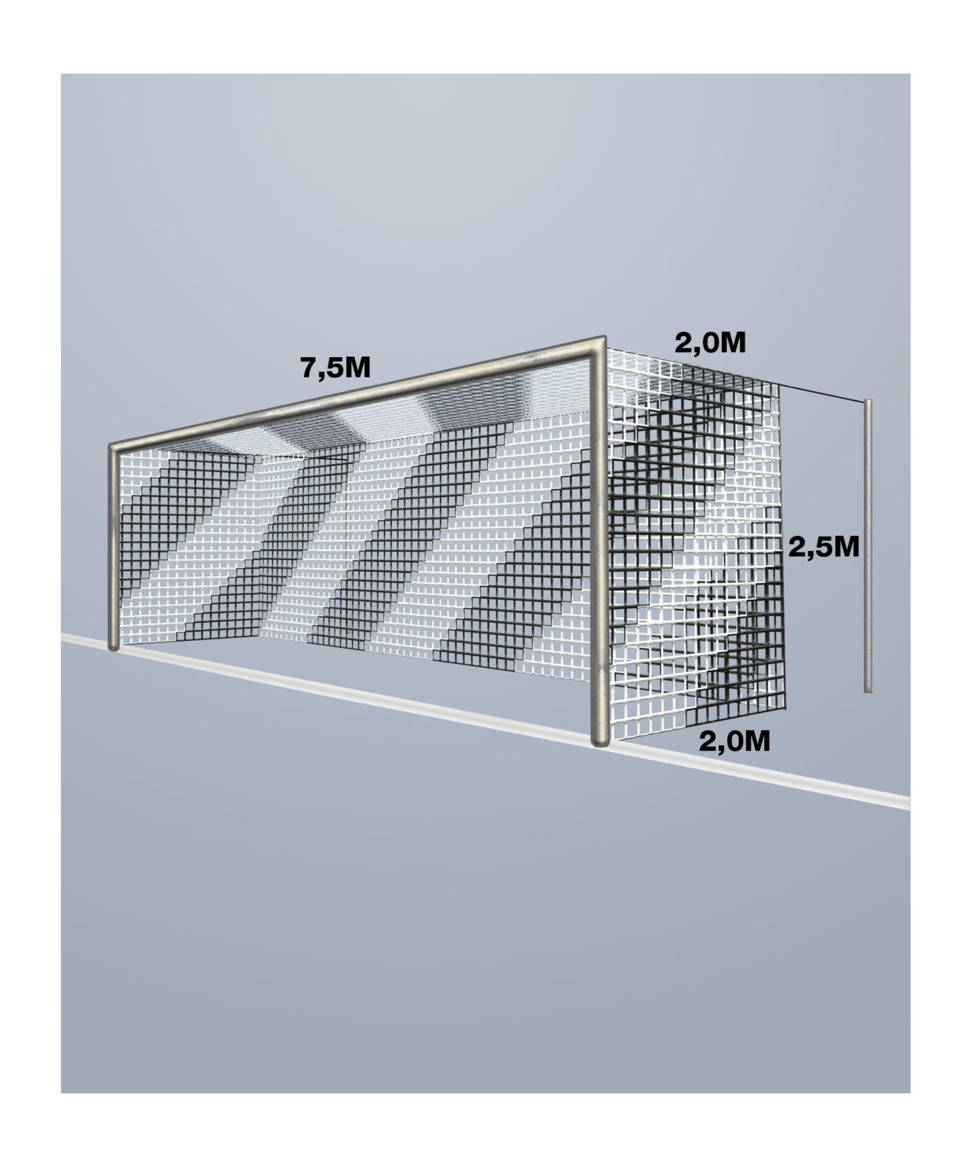 Cawila Tornetz 7,50x2,50m | Tiefe 2,0x2,0m | Maschenweite 12cm | Stärke 4mm | weiß/schwarz - weiss