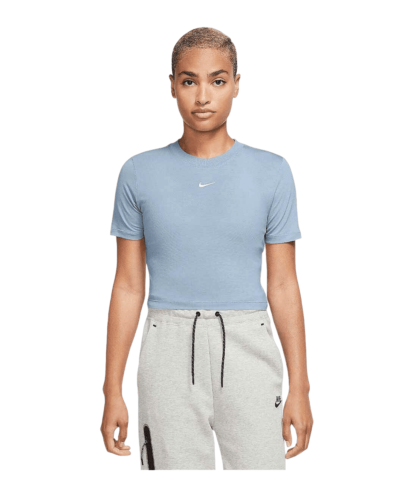 Nike Essential Crop T-Shirt Damen Blau Weiss F441 - blau