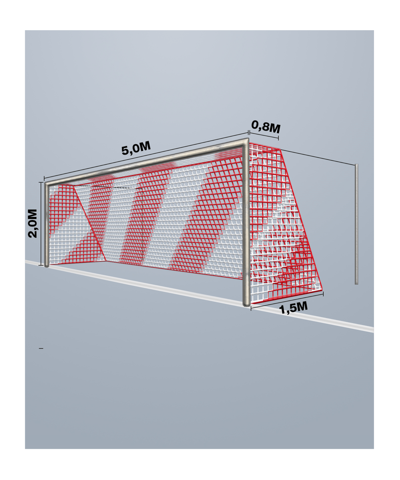 Cawila Tornetz 5,15x2,05m | Tiefe 0,8x1,5m | | Maschenweite 12cm | Stärke 4mm | rot/weiß - rot