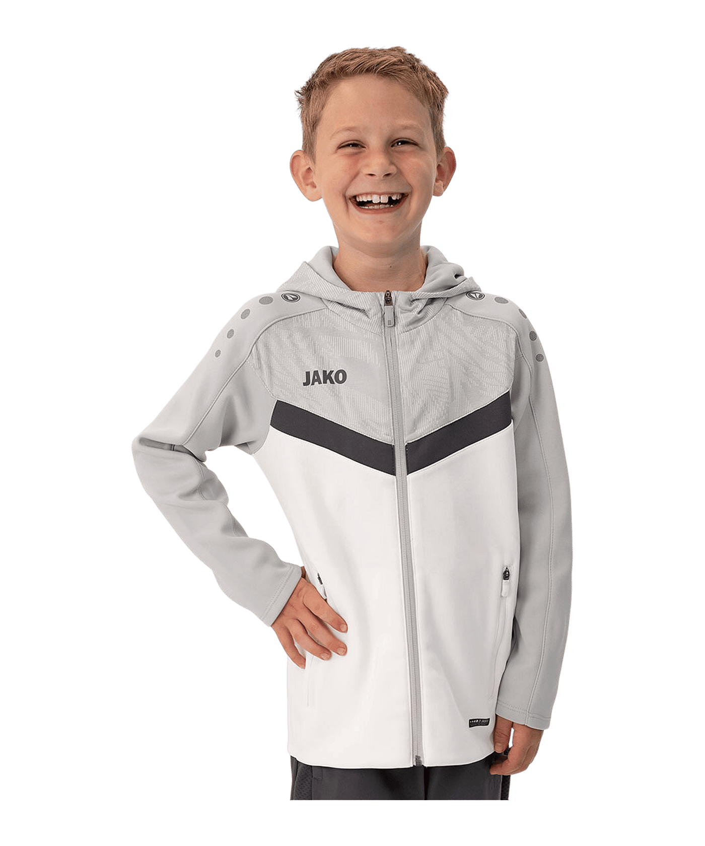 JAKO Iconic Kapuzenjacke Kids Weiss Grau F016 | - weiss