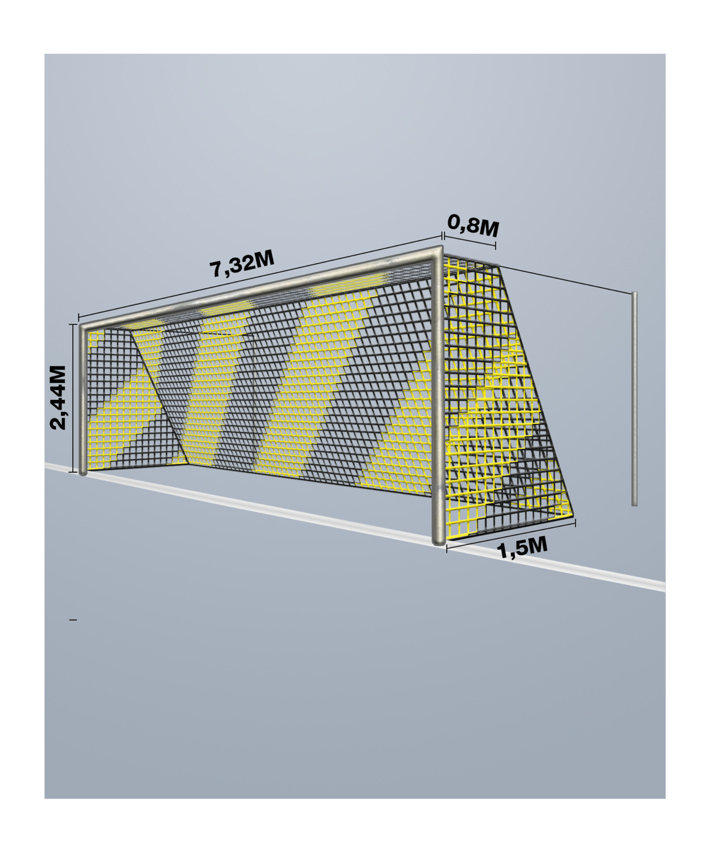 Cawila Tornetz 7,50x2,50m | Tiefe 0,8x1,5m | | Maschenweite 12cm | Stärke 4mm | gelb/schwarz - gelb