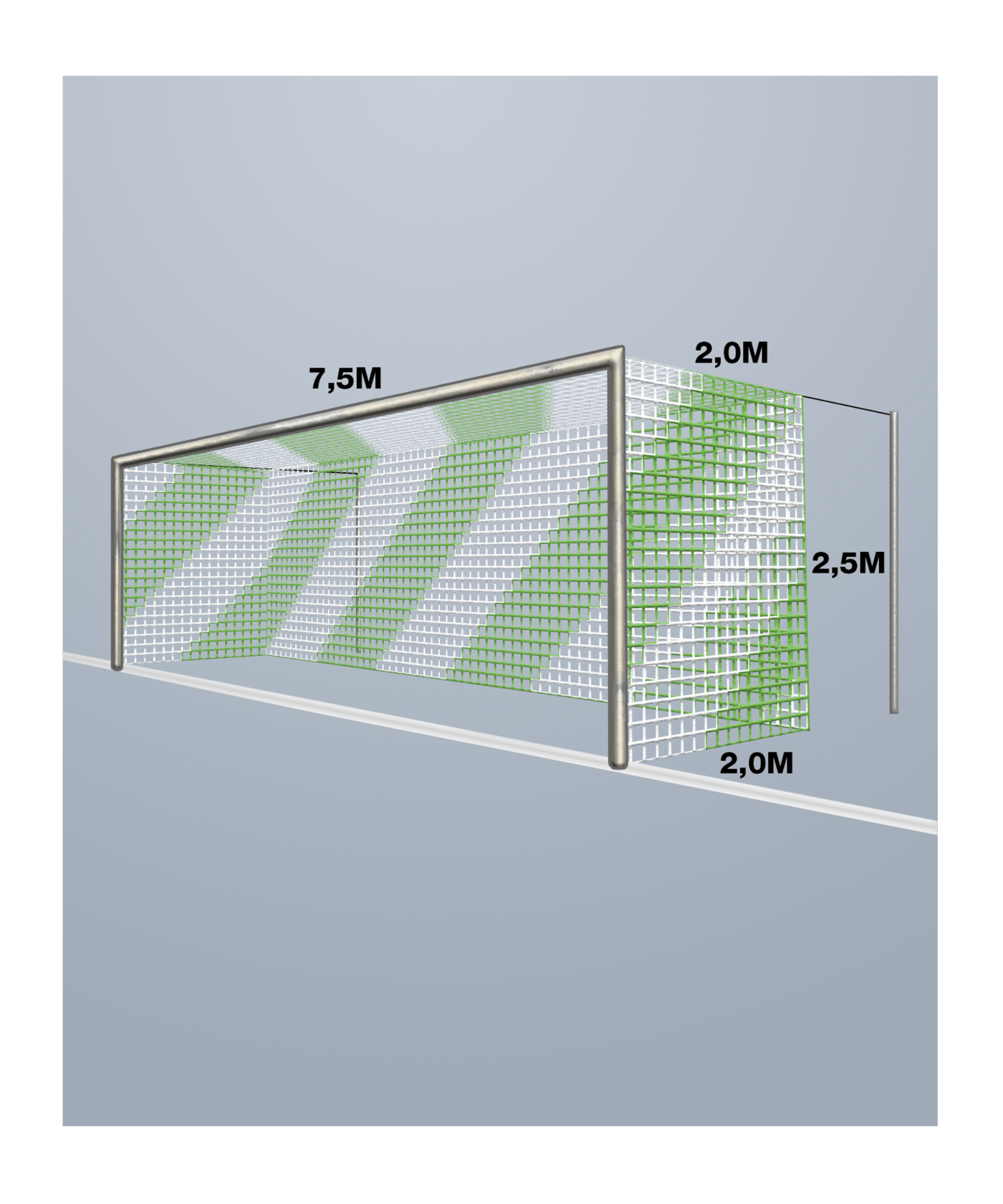Cawila Tornetz 7,50x2,50m | Tiefe 2,0x2,0m | Maschenweite 12cm | Stärke 4mm | grün/weiß - gruen