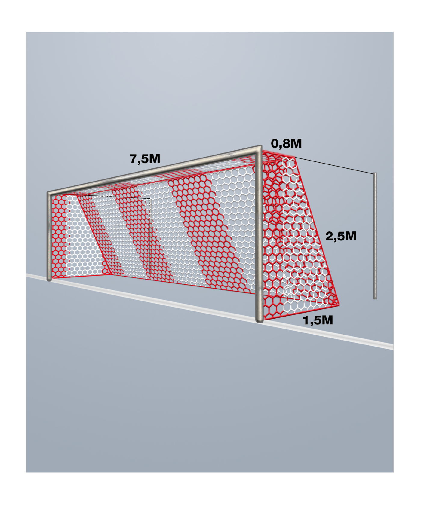 Cawila Tornetz HEXA 7,50x2,50m | Tiefe 0,80x1,50m |  | Maschenweite 12cm | Stärke 4mm | rot/weiß - rot