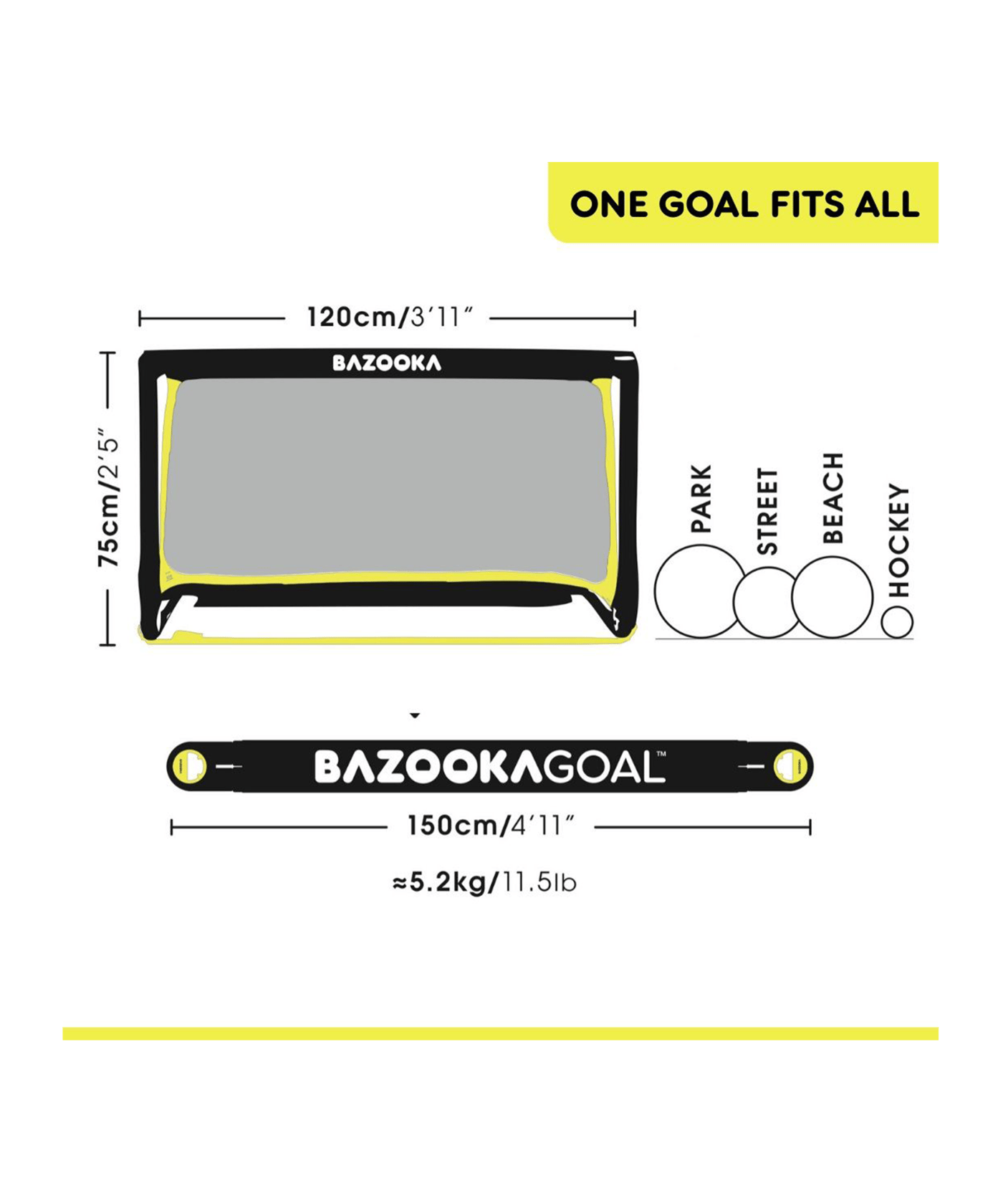 BAZOOKAGOAL CLASSIC PVC | 120x75cm | Schwarz Gelb | - schwarz