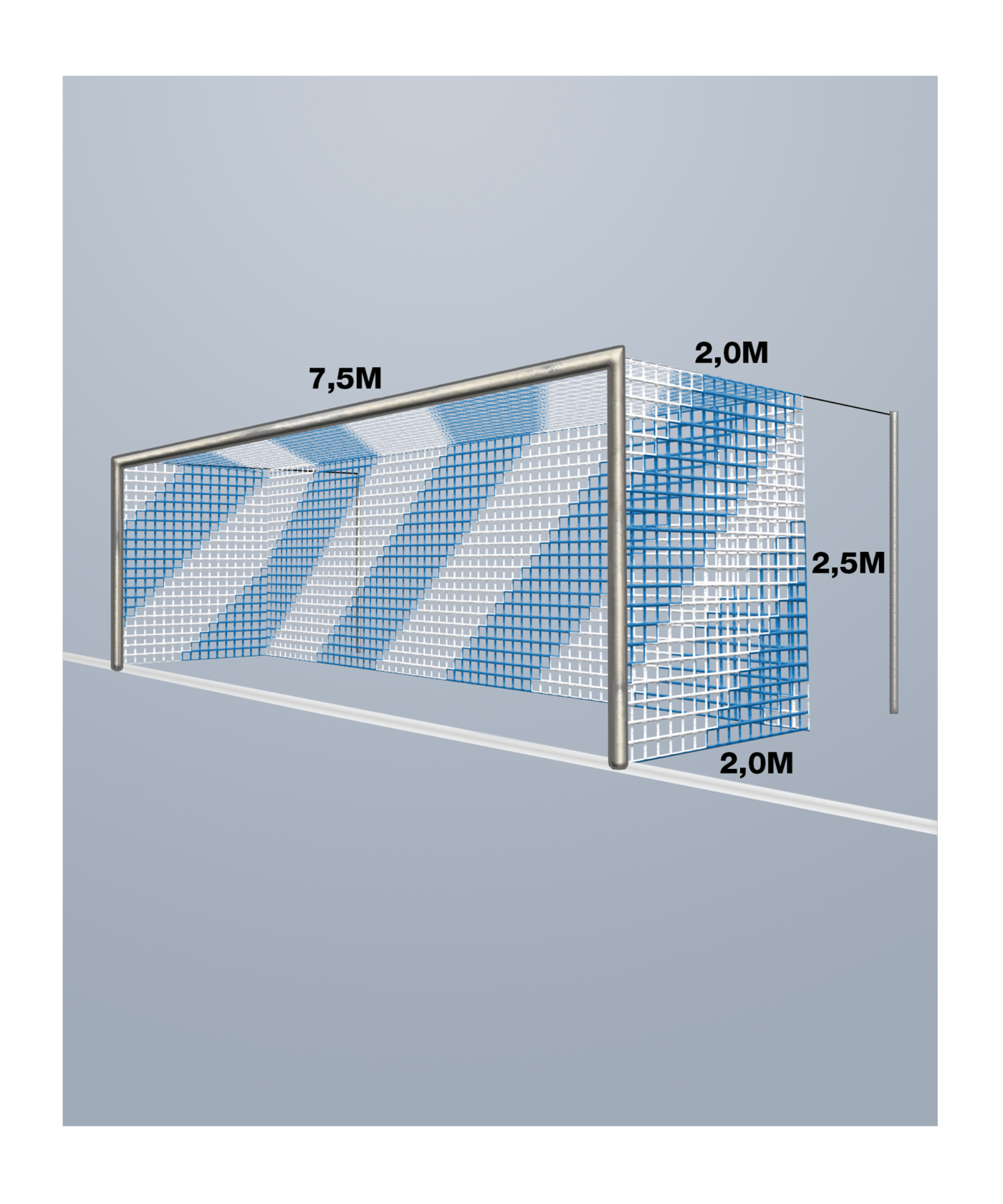 Cawila Tornetz 7,50x2,50m | Tiefe 2,0x2,0m |  | Maschenweite 12cm | Stärke 4mm | blau/weiß - blau