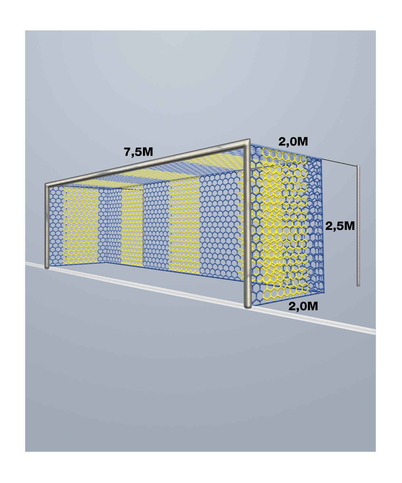 Cawila Tornetz HEXA 7,50x2,50m | Tiefe 2,0x2,0m | Maschenweite 12cm | Stärke 4mm | blau/gelb - blau