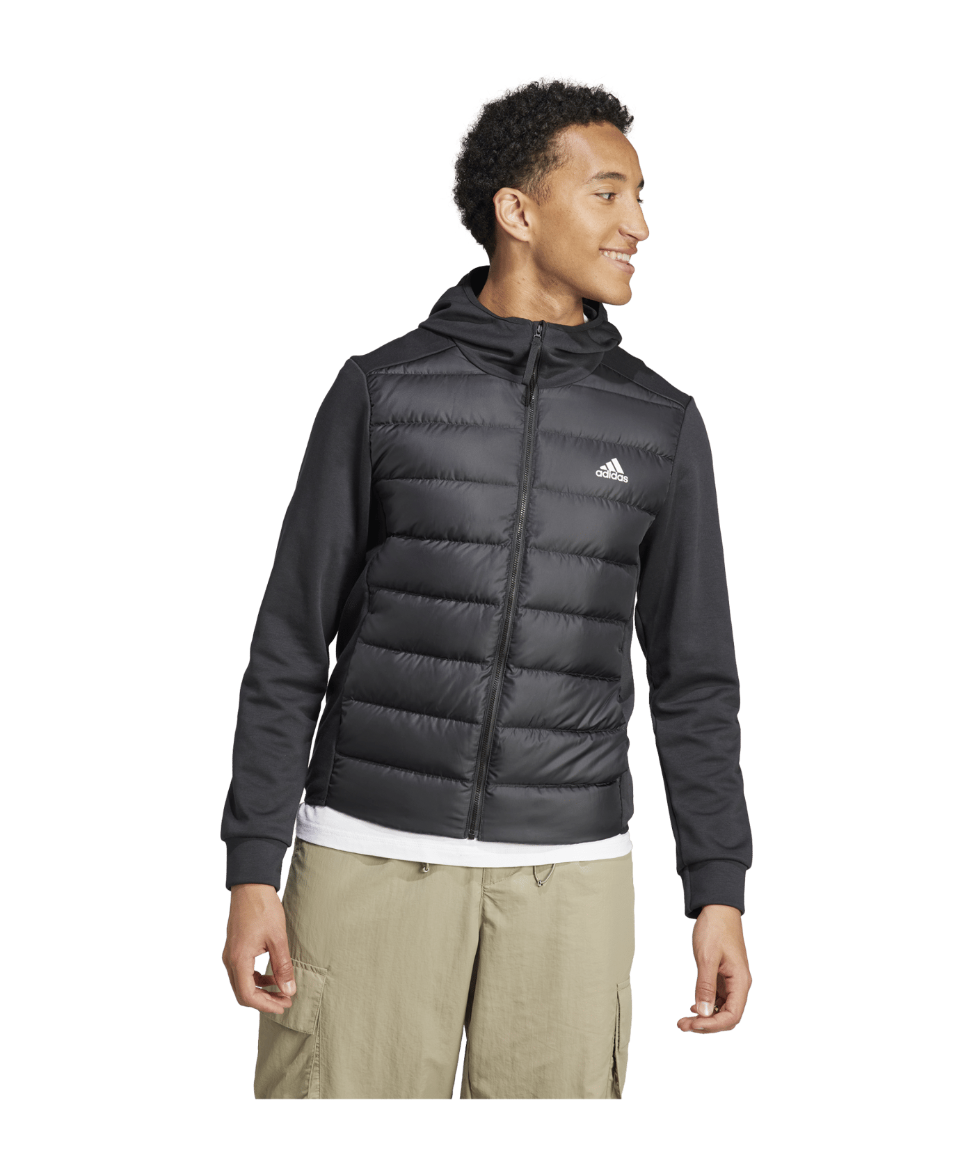 adidas Essentials Hybrid Down Hooded Jacke Schwarz - schwarz