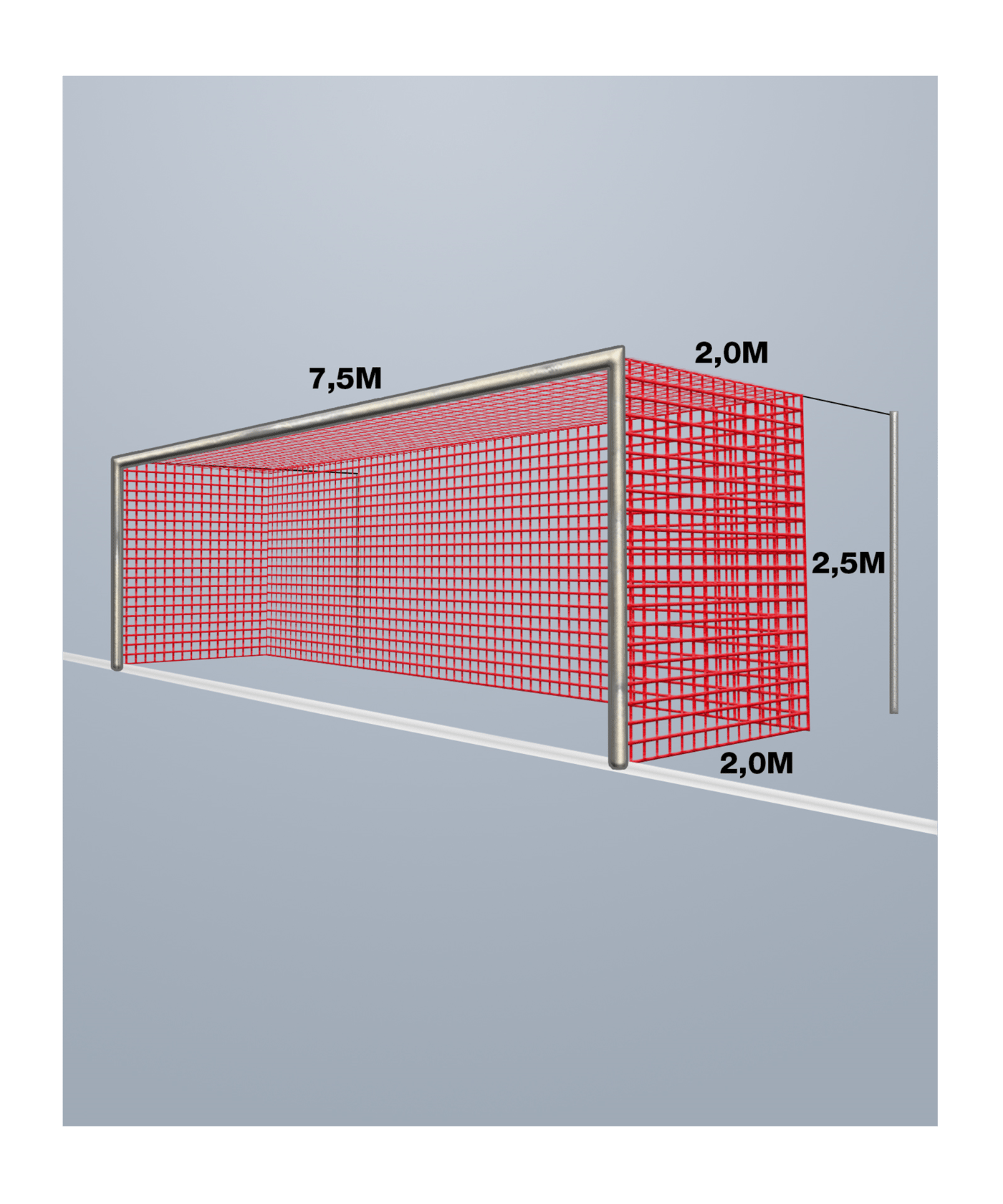 Cawila Tornetz 7,50x2,50m | Tiefe 2,0x2,0m | | Maschenweite 12cm | Stärke 4mm | rot - rot