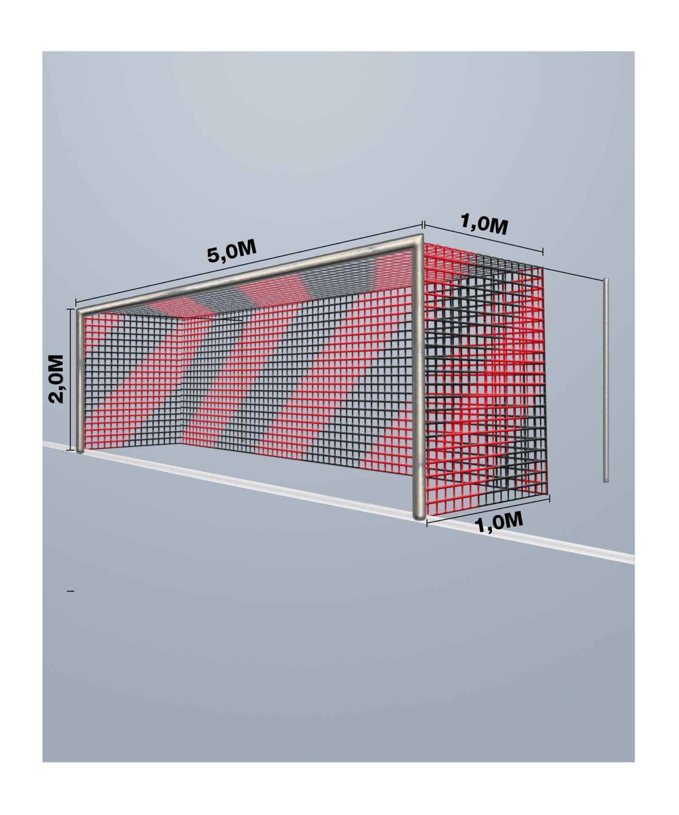 Cawila Tornetz 5,15x2,05m | Tiefe 1,0x1,0m | Maschenweite 12cm | Stärke 4mm | rot/schwarz - rot