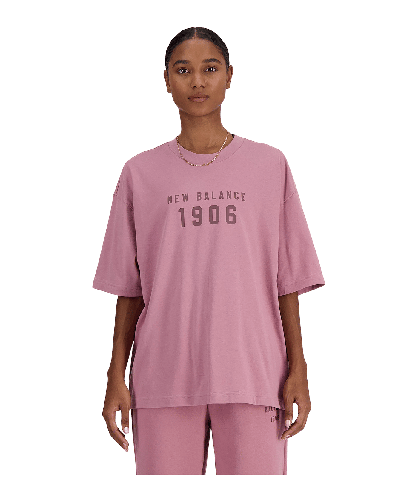 New Balance Iconic Collegiate Jersey Oversize T-Shirt Damen FRSE - rosa