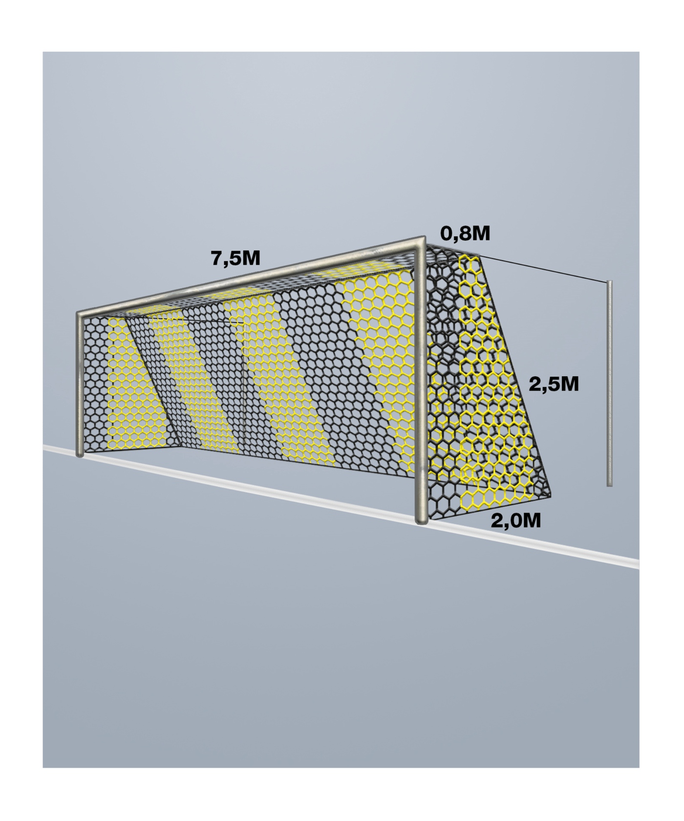 Fußballtornetz 7,5x2,5 M – Zweifarbig Schwarz/Gelb, PP 4 Mm, Knotenlos (DIN EN 748) Für Fußballtore