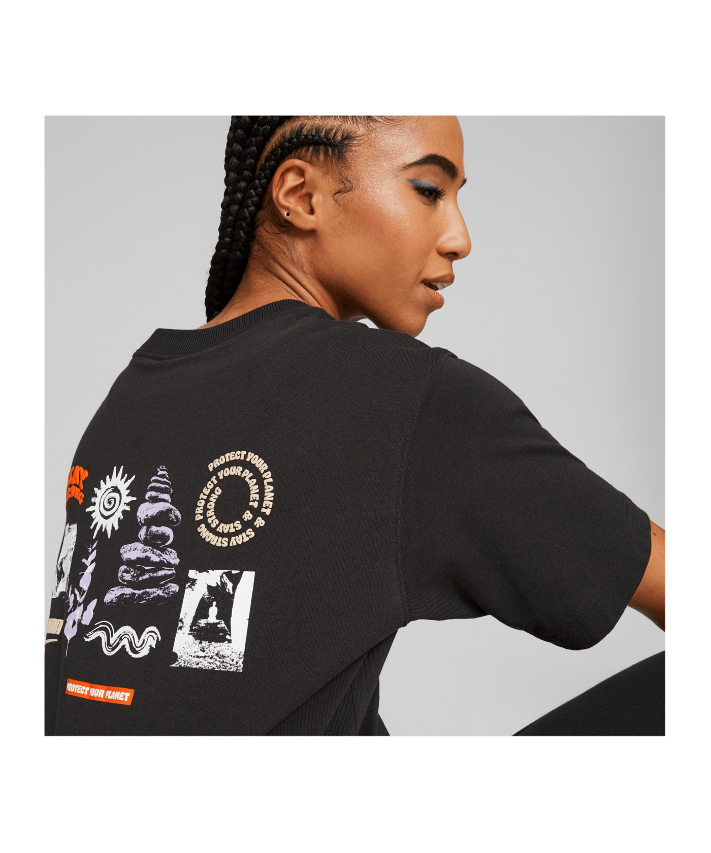 PUMA DOWNTOWN Relaxed Graphic T-Shirt Damen F01 - schwarz