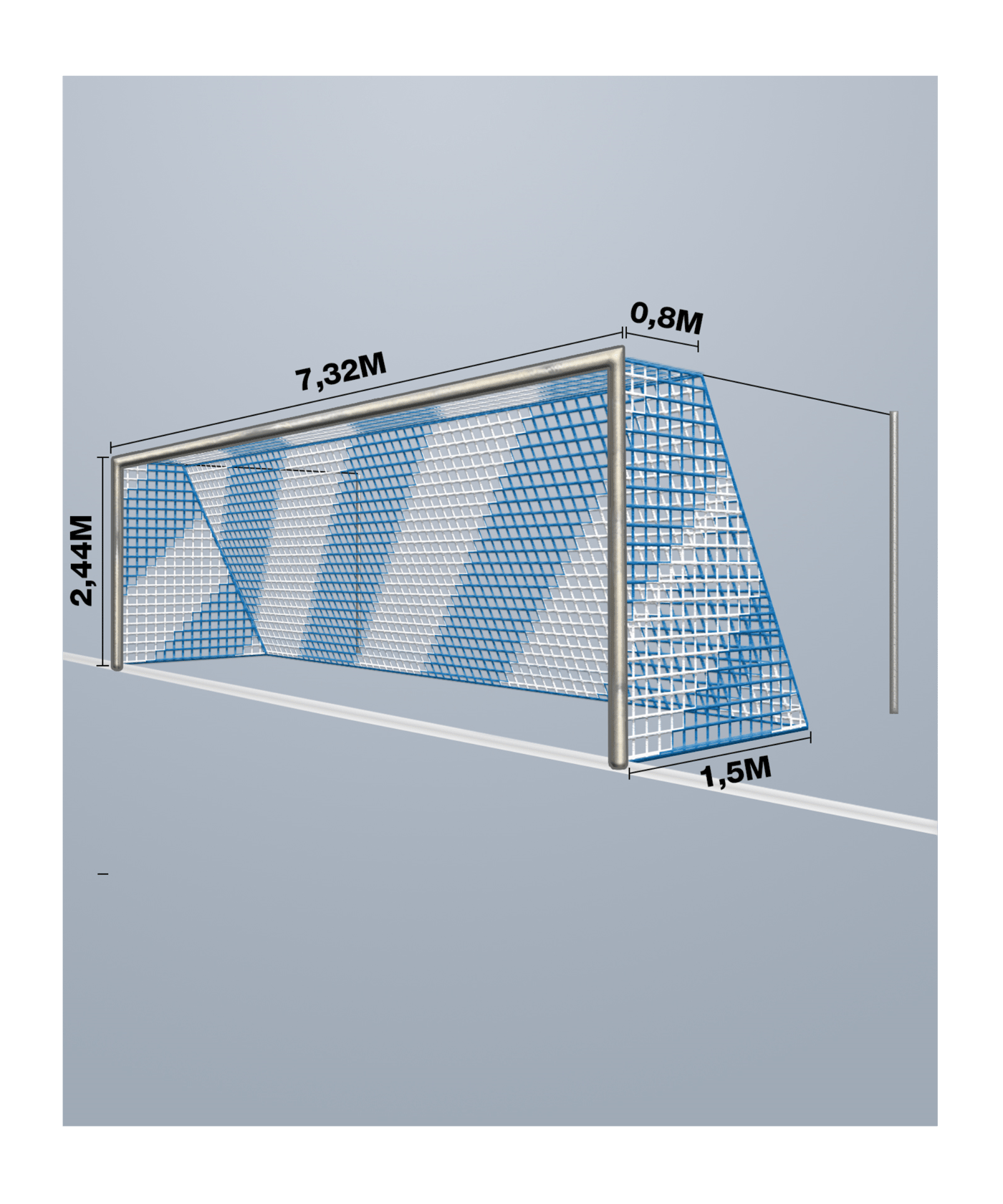 Cawila Tornetz 7,50x2,50m | Tiefe 0,8x1,5m | | Maschenweite 12cm | Stärke 4mm | blau/weiß - blau