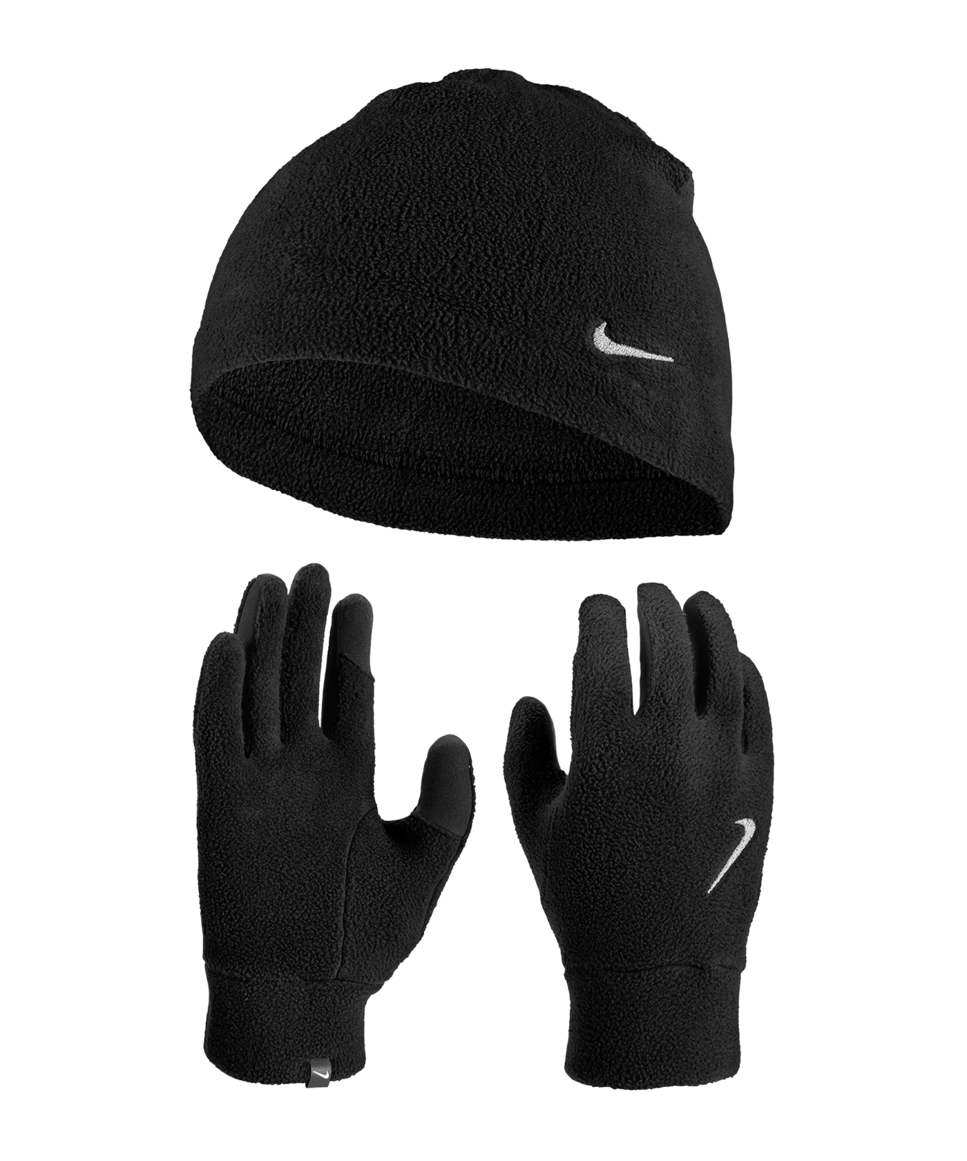 Nike Fleece Mütze Hanschuhe Set Schwarz F082 - schwarz
