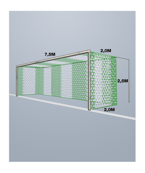 Cawila Tornetz HEXA 7,50x2,50m | Tiefe 2,0x2,0m | Maschenweite 12cm | Stärke 4mm | grün/weiß - gruen