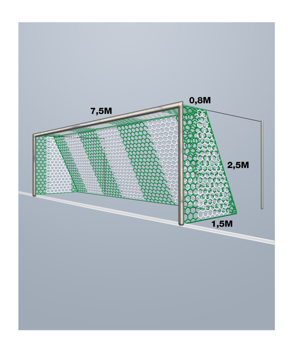 Cawila Tornetz HEXA 7,50x2,50m | Tiefe 0,80x1,50m |  | Maschenweite 12cm | Stärke 4mm | grün/weiß - gruen
