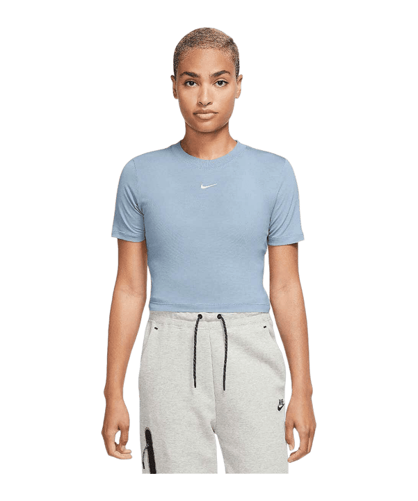 Nike Essential Crop T-Shirt Damen Blau Weiss F441 - blau