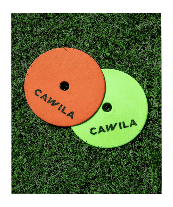 Cawila Floormarker 24er Set inkl. Halter | Markierungsscheiben, 12 x gelb und 12 x orange - gelb