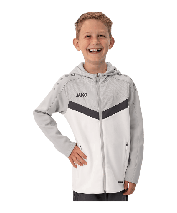 JAKO Iconic Kapuzenjacke Kids Weiss Grau F016 | - weiss