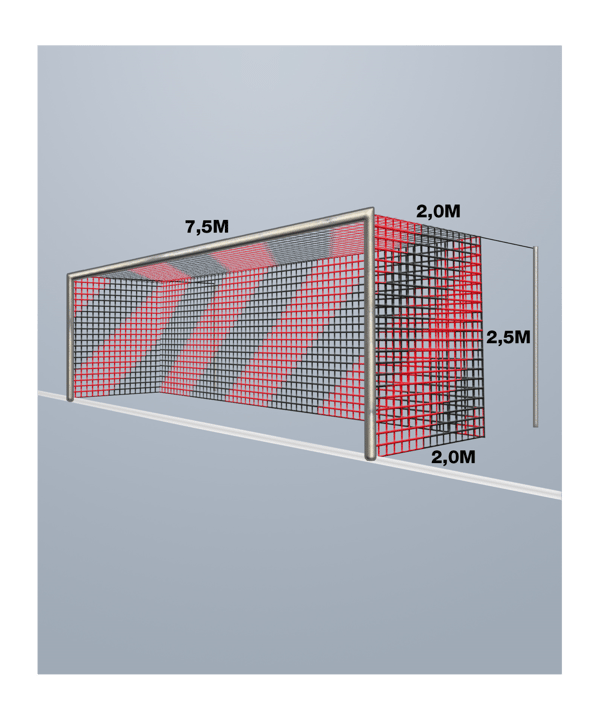 Cawila Tornetz 7,50x2,50m | Tiefe 2,0x2,0m | | Maschenweite 12cm | Stärke 4mm | rot/schwarz - rot