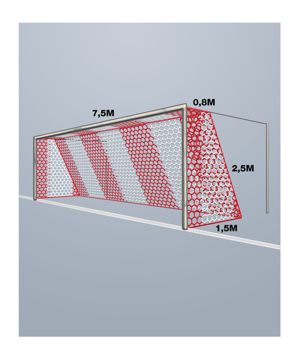 Cawila Tornetz HEXA 7,50x2,50m | Tiefe 0,80x1,50m |  | Maschenweite 12cm | Stärke 4mm | rot/weiß - rot