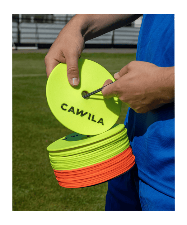 Cawila Floormarker 24er Set inkl. Halter | Markierungsscheiben, 12 x gelb und 12 x orange - gelb