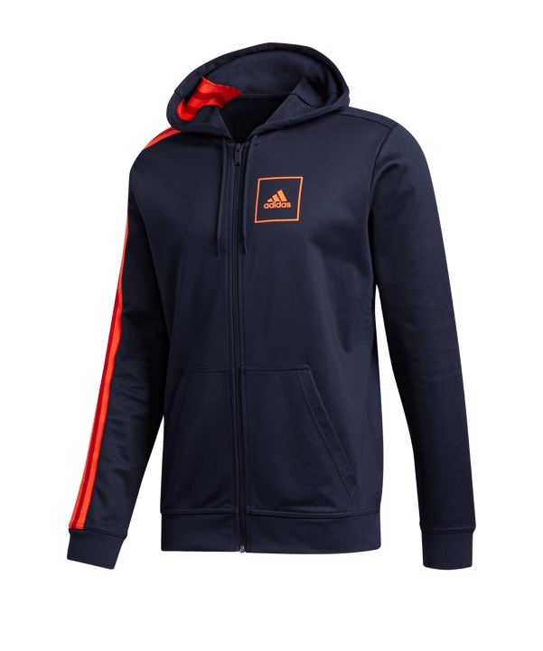 adidas 3S Pique Kapuzenjacke Blau Rot - blau