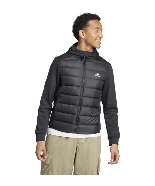 adidas Essentials Hybrid Down Hooded Jacke Schwarz - schwarz