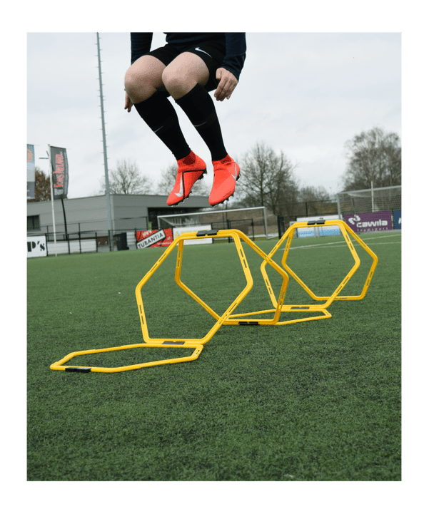 Cawila Hexa-Hoops Koordinationsleiter Set | 6er Set mit Tasche und 5 Clips | 49mm | Gelb - gelb