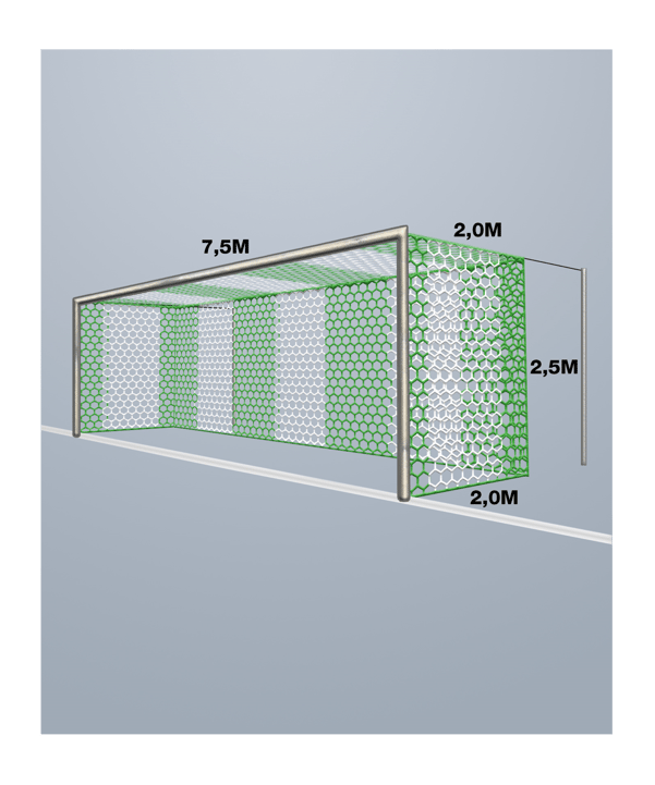 Cawila Tornetz HEXA 7,50x2,50m | Tiefe 2,0x2,0m | Maschenweite 12cm | Stärke 4mm | grün/weiß - gruen