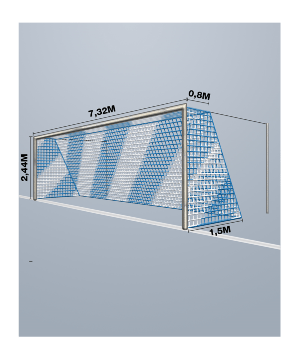 Cawila Tornetz 7,50x2,50m | Tiefe 0,8x1,5m | | Maschenweite 12cm | Stärke 4mm | blau/weiß - blau